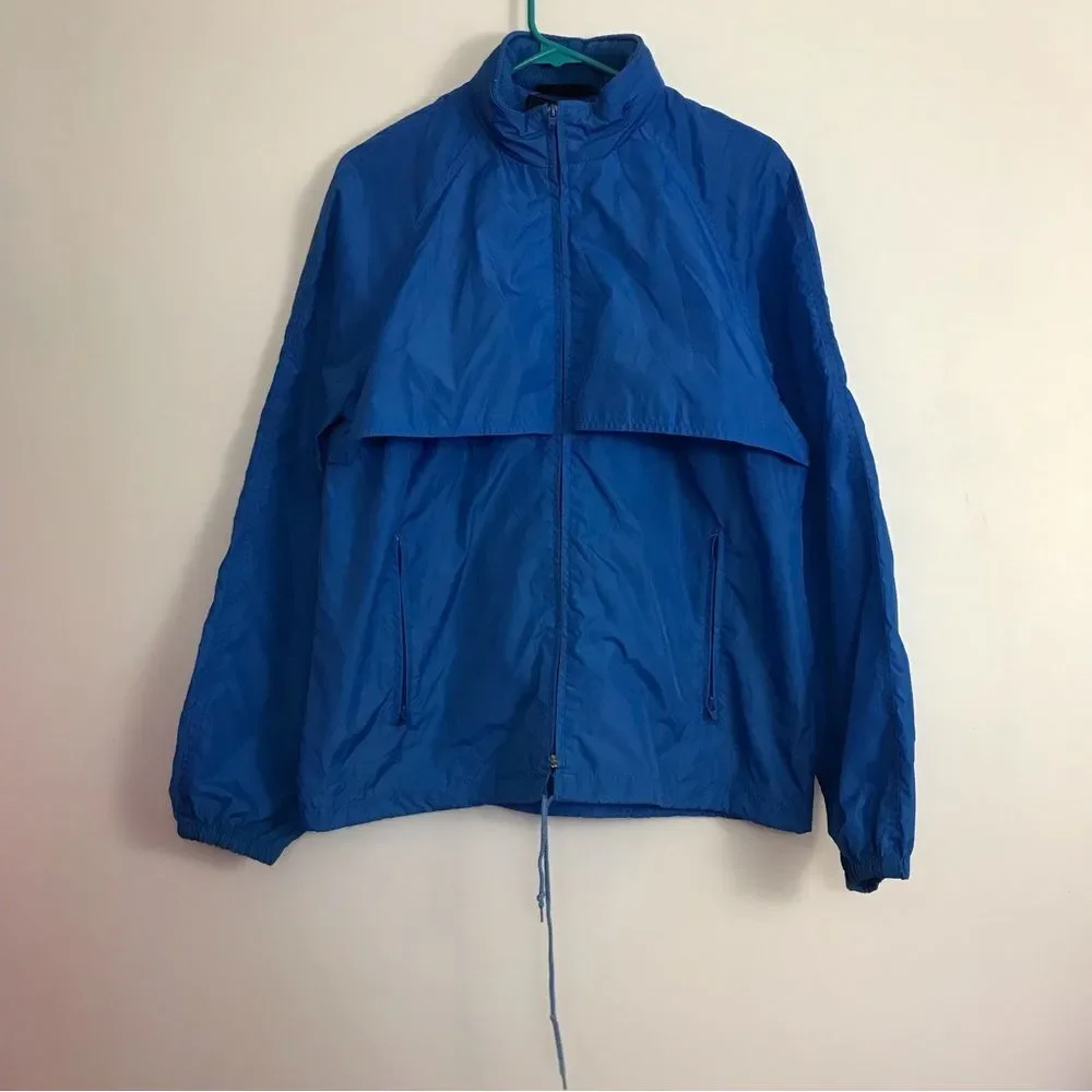 Vintage Eddie Bauer 80s Bright Blue Zip Up Nylon Windbreaker Mens Sz Small